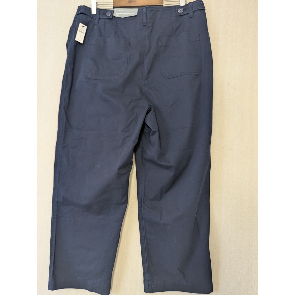 Talbots Patch Pocket Crop Pants Women 16 Navy Blue High Waist Straight Stretch - Picture 3 of 10